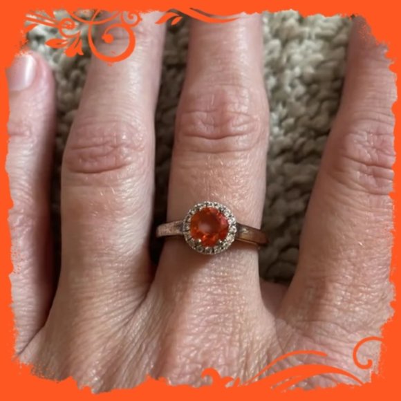 NWT Gorgeous Mexican Fire Opal 18k Gold Over Sterling Silver Halo Ring - Picture 7 of 10